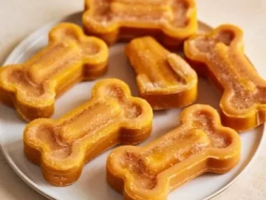 Homemade pumpkin dog treats in a bowl for dogs