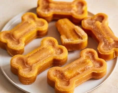 Homemade pumpkin dog treats in a bowl for dogs