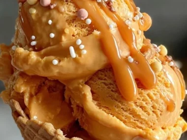 Pumpkin Peanut Butter Doggy Ice Cream served in a bowl for dogs