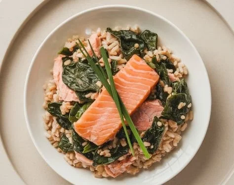 Plate of Salmon and Spinach Supreme garnished and ready to serve