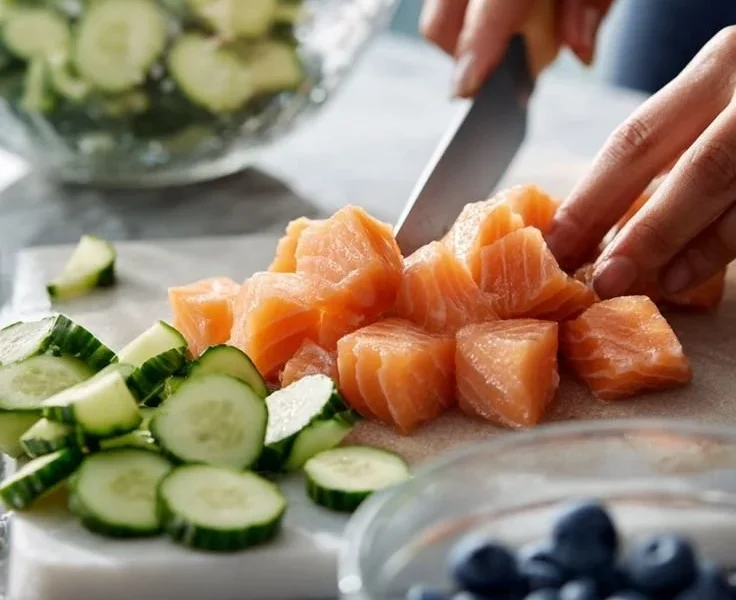 Bowl of salmon dog food featuring fresh ingredients for a healthy diet