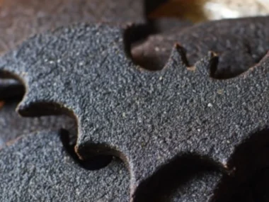 Spooky Black Bat Carob Cookies shaped like bats for Halloween treats