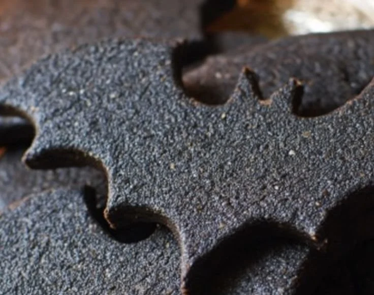 Spooky Black Bat Carob Cookies shaped like bats for Halloween treats