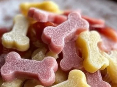 Strawberry Banana Drops for Dogs in a Paw-Printed Bowl