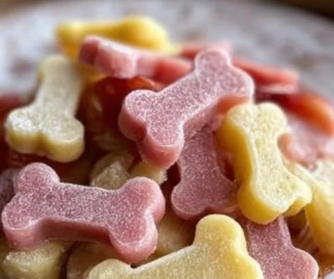 Strawberry Banana Drops for Dogs in a Paw-Printed Bowl