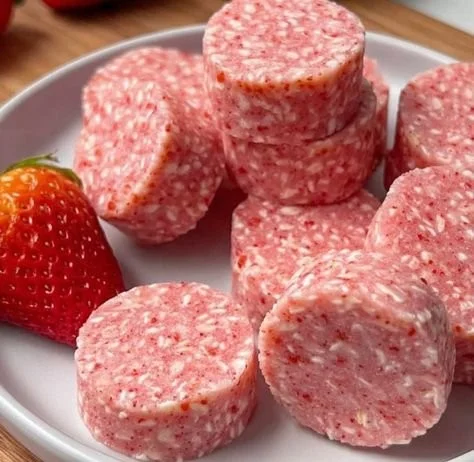 Delicious strawberry oat nibbles for dogs in a cute bowl