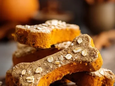 Sweet potato and oatmeal dog crunchies in a bowl, perfect for healthy canine treats.