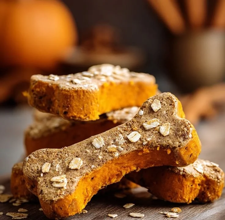 Sweet potato and oatmeal dog crunchies in a bowl, perfect for healthy canine treats.