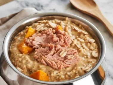 Bowl of Turkey, Pumpkin, and Oatmeal dog food for optimal canine nutrition