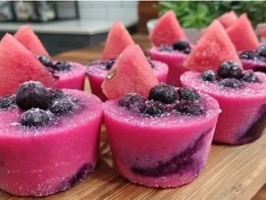 Frozen watermelon and blueberry bites for dogs