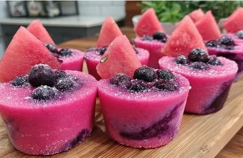 Frozen watermelon and blueberry bites for dogs