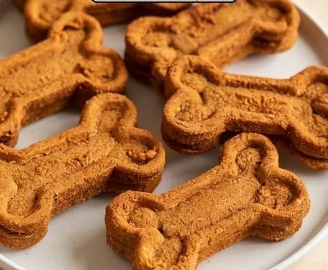Homemade air fryer dog treats made with peanut butter and pumpkin