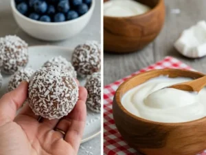 Blueberry coconut frozen balls for dogs, a healthy treat for your pet.