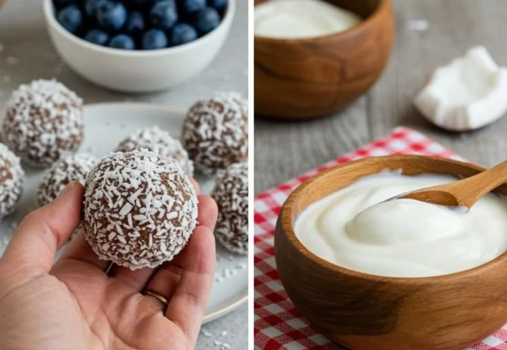 Blueberry coconut frozen balls for dogs, a healthy treat for your pet.