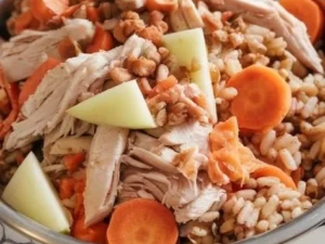 Bowl of nutritious Chicken and Apples dog food for healthy pets