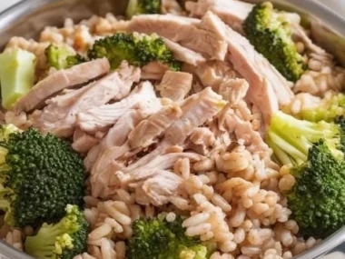 Bowl of Chicken and Broccoli Dog Food with fresh ingredients