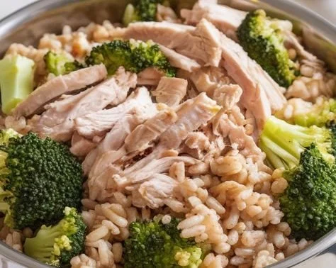 Bowl of Chicken and Broccoli Dog Food with fresh ingredients