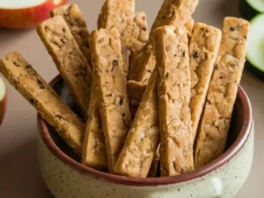 Healthy apple and zucchini dog chew sticks for dental health and nutrition