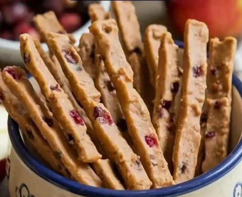 Homemade apple cranberry dental sticks for dogs
