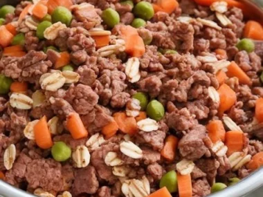 Homemade beef and oatmeal dog food recipe for healthy pets