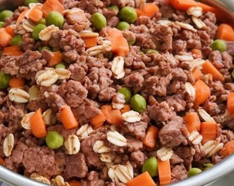 Homemade beef and oatmeal dog food recipe for healthy pets