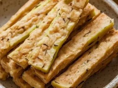 Homemade dog chew sticks made with apple and zucchini for a healthy treat