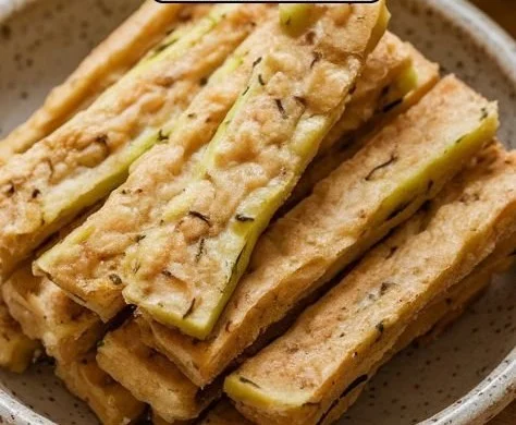 Homemade dog chew sticks made with apple and zucchini for a healthy treat