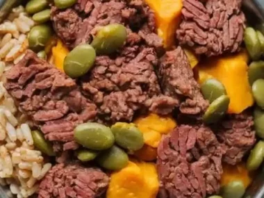 Homemade dog dinner prepared with fresh ingredients for a healthy meal.