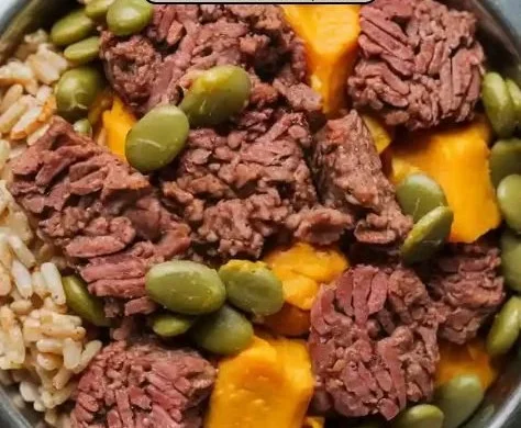 Homemade dog dinner prepared with fresh ingredients for a healthy meal.