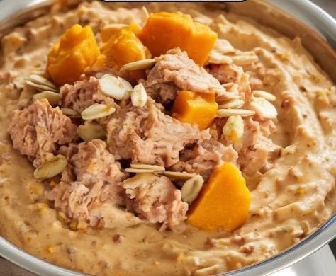 Bowl of homemade dog food with fresh ingredients for a healthy diet