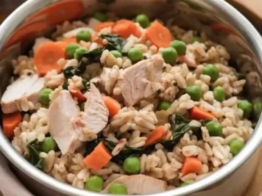 Bowl of homemade dog food prepared with natural ingredients