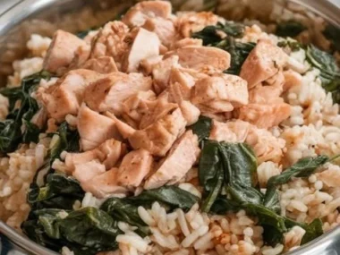 Homemade dog food preparation ingredients and serving suggestions