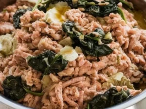 Homemade dog food recipe featuring turkey and spinach for pet health.