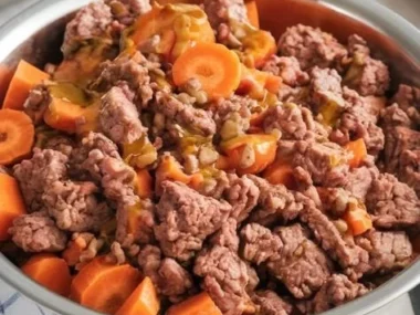 Homemade lamb and carrot dog food for healthy pets.