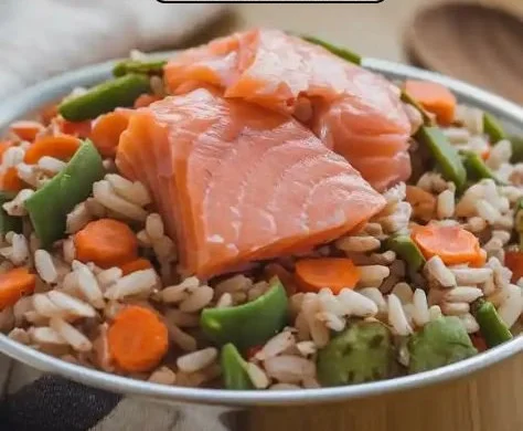 Homemade salmon and brown rice dog food recipe for healthy dogs