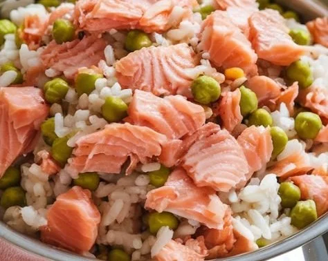 Bowl of homemade salmon dog food for a nutritious meal