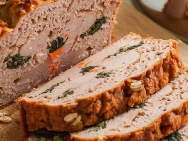 Homemade turkey loaf for dogs made with fresh ingredients.