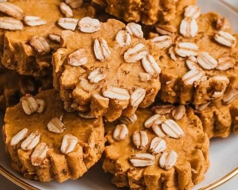 A plate of no-bake peanut butter pumpkin dog treats for pets.