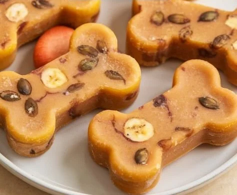 Pumpkin and banana frozen dog treats for dogs, ideal for hot days