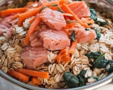Salmon and oatmeal dog food for a healthy pet diet