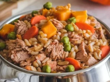 Turkey and Pumpkin dog food in a bowl, nutritious and delicious for your dog.