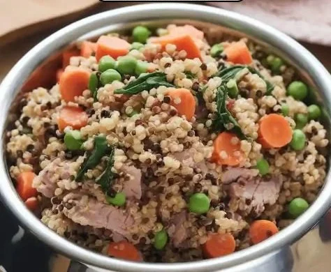 Bowl of Turkey Quinoa Dog Food with fresh ingredients for nutrition and flavor.