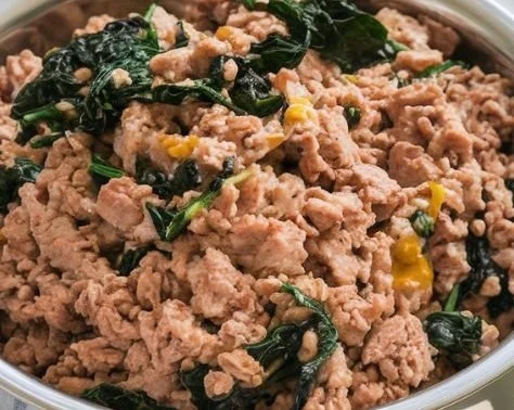 Bowl of Turkey and Spinach dog food for healthy canine nutrition