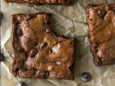 Delicious homemade easy chocolate brownies on a cooling rack.