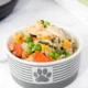 Homemade Instant Pot chicken and rice recipe for dogs in a bowl