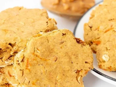 Homemade peanut butter carrot dog treats in a bowl