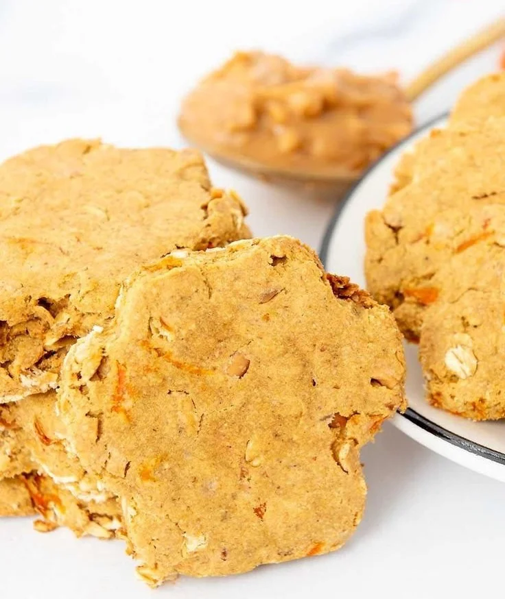 Homemade peanut butter carrot dog treats in a bowl