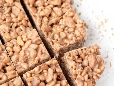 Homemade Rice Krispie Treats for Dogs in a colorful bowl