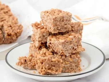 Homemade Rice Krispie Treats for dogs, a tasty and healthy dog snack.