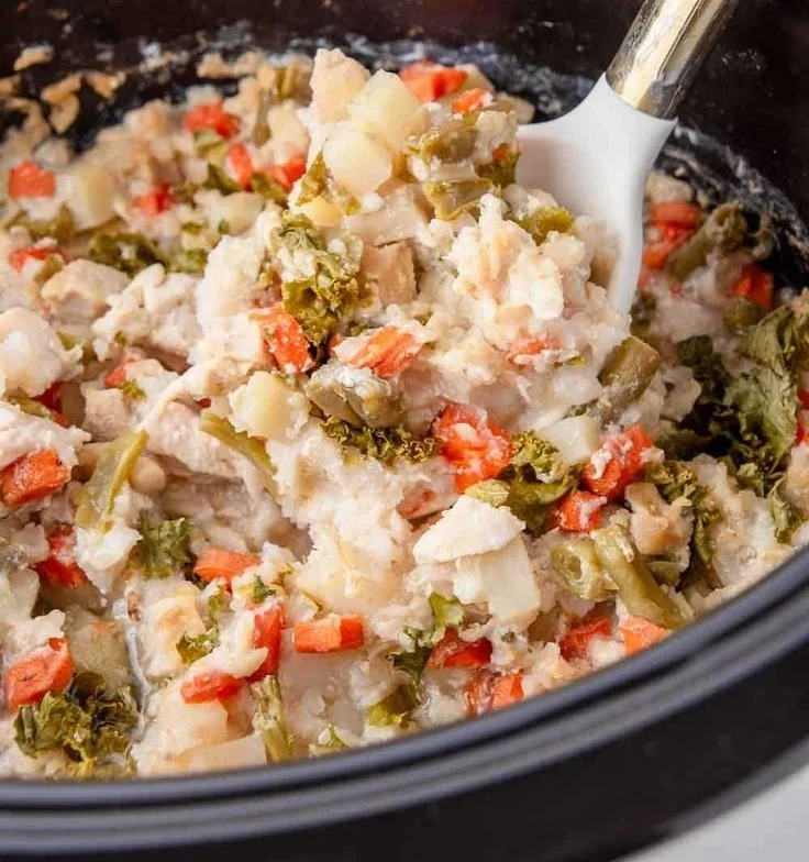 Bowl of slow cooker chicken and rice for dogs, healthy pet food recipe